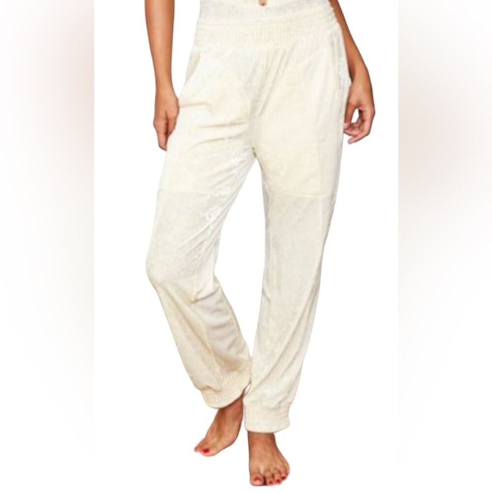We Are HAH 1 Track Mind Crushed Velvet Ivory Jogger Pants Size Medium NWT
